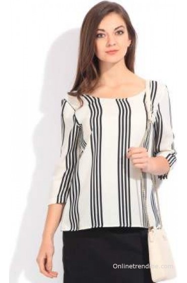 Van Heusen Casual 3/4 Sleeve Striped Women's Top